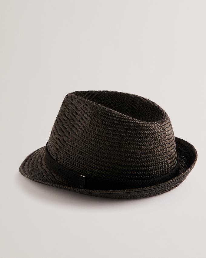 Chapeau Ted Baker Straw Trilby With Webbing Trim Noir Homme | RQF-53285644